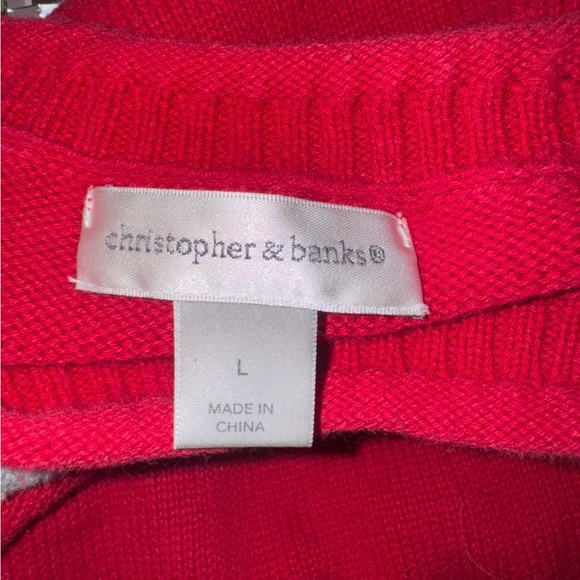 Christopher & Banks Red Holiday Owl‎ Sweater Snowflakes Women’s Size Large - Picture 4 of 6